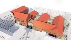 På billedet er en illustration af det nye byggeri på Regionshospitalet Randers, der får navnet Vita