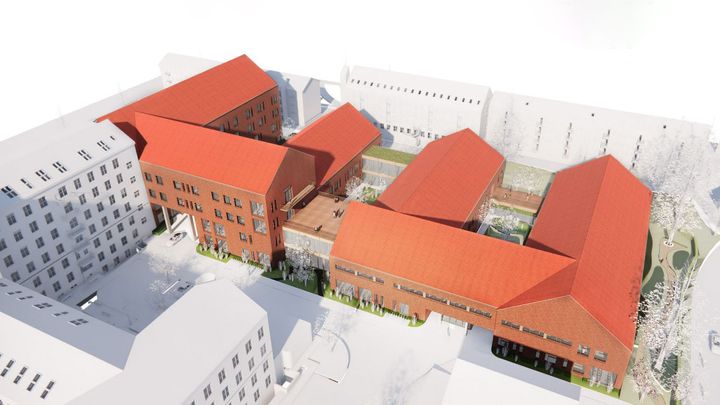 På billedet er en illustration af det nye byggeri på Regionshospitalet Randers, der får navnet Vita