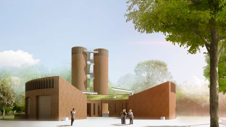 C.F.Møllers arkitekttegning over den nye Kløvermarken Pumpestation