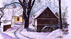 Det er næsten som om julestemningen kommer af sig selv, når Tadre Mølles venner holder julemarked ved den smukke gamle vandmølle. Illustration: ROMU