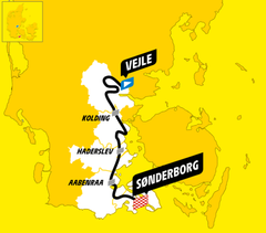 Tredje etape bliver kørt fra Vejle til Sønderborg, hvorefter rytterne og deres følge tager videre til Frankrig. Grafik: Grand Départ.