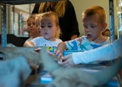 Børnehuset Spirebakken har som et af de første trin i samarbejdet været på besøg på Roskilde Museum for at blive klogere på, hvad et museum er og for at opleve de rum, som børnene og museet sammen skal skabe udstilling i. Foto: Kristian Grøndahl