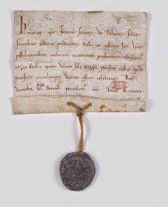 Pave Honorius III´s pavebulle, som den så ud når den var vedhæftet et brev. Foto: Musée des documents français, Paris.