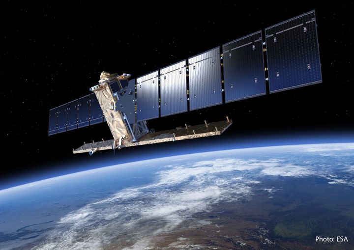 Hver sjette dag overflyver satellitten Sentinel-1 Danmark og scanner  og registrerer terrænbevægelser, som sendes til SDFE. Foto: ESA.
