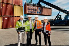 Bestyrelsesformand i ADP A/S Christian Herskind, CEO i ADP A/S Rune D. Rasmussen, CEO i Fredericia Shipping A/S Klaus G. Andersen og Area Manager i Fredericia Shipping A/S Amalie Laigaard Andersen