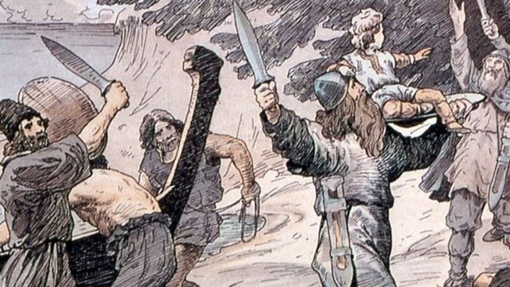 Kong skjold bæres i land. Kredit Museumskoncernen ROMU.