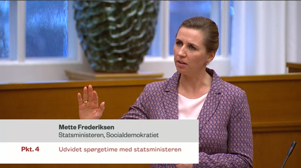Mette Frederiksen under tirsdagens spørgetime med statsministeren. Foto: TV fra Folketinget