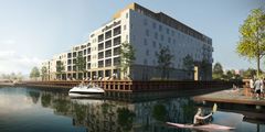 Belvederebygningen på Enghave Brygge får i 178 attraktive lejligheder centralt placeret i den nye bydel (visualisering: Mangor & Nagel)