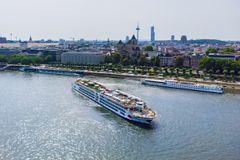 The A-ROSA SENA making her first departure with hybrid propulsion system in Cologne. Photo: A-ROSA River Cruises