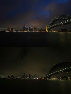 Earth Hour i Sydney før og under den mørke time. Foto: Dean Sewell / ReRu /WWF