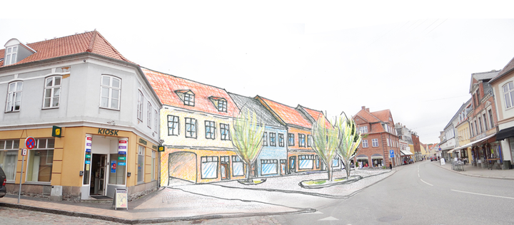 Visualisering af mulig fremtidig bebyggelse langs Vestergade/Lilletorv