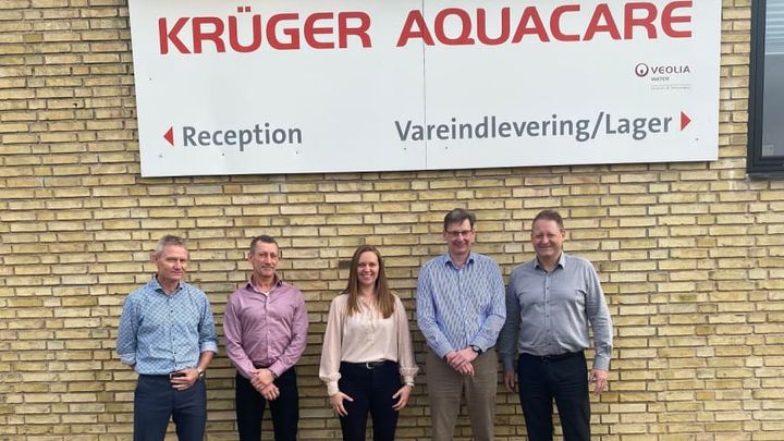 Krüger Aquacare har fået ny direktør. Jan Garst ses yderst til venstre flankeret af kollegaerne Søren Hoffmann, Katrine Madsen, Claus W. Pedersen og Eskild Beiter