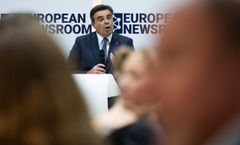 Margaritis Schinas, Vice-President of the European Commission, at the opening of the European Newsroom (enr) in Brussels, a joint project of 18 European news agencies. Foto: Benoït Doppagne, Belga / Editorial use of this picture is free of charge. Please quote the source: "obs/dpa Deutsche Presse-Agentur GmbH/Benoït Doppagne, Belga"