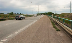 Vejdirektoratet renoverer broen, der fører Holbækmotorvejen over motorring O4. Foto: Vejdirektoratet.