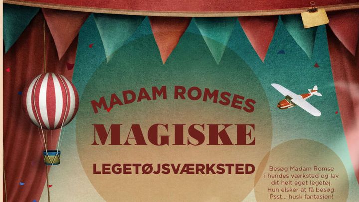 Madam Romse åbner sit magiske legetøjsværksted for børn og deres voksne i weekenden den 2. - 3. juni. Illustration: Museumskoncernen ROMU