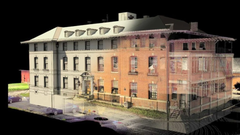 Forud for et projekt scanner en højt specialiseret 3D-maskine bygningen, så alt inventar, apteringer og eksisterende installationer registreres i punktskyer, som efterfølgende bruges til udarbejdelsen af en detaljeret 3D-model. Foto: Kemp & Lauritzen.