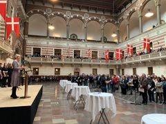 Beskæftigelses- og integrationsborgmester, Cecilia Lonning-Skovgaard (V) holder tale ved grundlovsceremonien på Københavns Rådhus. Foto: Jakob Balthazar Munk