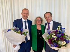Afgående formand for Danske Rederier, Niels Smedegaard med adm. direktør Anne H. Steffensen og den nyvalgte formand, Jacob Meldgaard