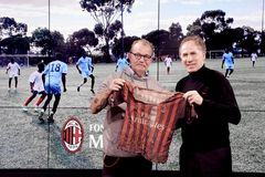 Credit: Getty/AC Milan. Jan Grarup (L) and AC Milan Honorary Vice President Franco Baresi (R)