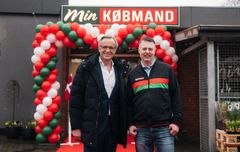 Foto: PR. Koncernchef Tomas Pietrangeli (tv.) og købmand Allan Nielsen til åbning af Min Købmand i Borris.