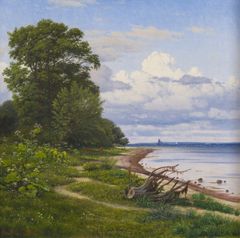 Hans Friis, Strandparti fra Nordfalster, i baggrunden Storstrømmen, 1874. Foto: Samling Michael Horn