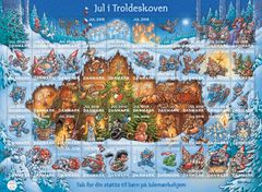 Årets Julemærkeark hedder 'Jul i Troldeskoven' og er udformet af serietegner, Peter Madsen.
