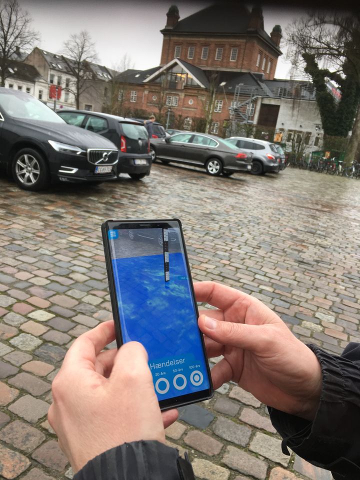 Odenses nye klima-app giver et realistisk indtryk af de konsekvenser, som stigende regnmængder kan få for Odense. Foto: Erhvervsstyrelsen