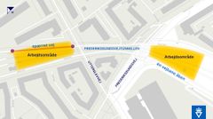 Det kommende arbejde foregår ovenpå tunnelen og er markeret med gult på kortet.
