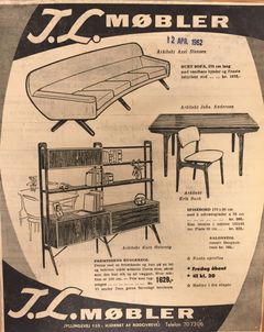 ILVA har været helt tilbage i arkiverne for at finde inspirationen til den nye jubilæumskollektion. Her ses en af ILVAs kollektioner fra 1962 med både reol, sofa og spisebord udformet på den bløde og organiske facon, der er klassisk for 60’ernes look.