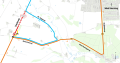 Trafikanterne bliver i Store bededagsferien sendt ud på en lille omkørselsrute, mens Vejdirektoratet bygger en ny stitunnel under Vardevej ved Studsgård. Kort: Vejdirektoratet