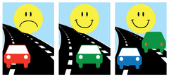 Når strækningerne er omlagt til 2 minus 1 vej, vil trafikanterne blive mødt af disse skilte, som skal vise, hvordan man forholder sig som bilist.