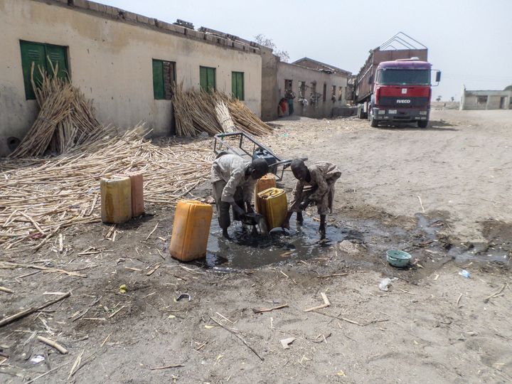 Børn i Rann i Nigeria samler vand ind. (Kan bruges frit ved kreditering ©Læger uden Grænser)