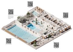 Oplev de nye vand- og svømmefaciliteter. Ved at scanne QR-koderne får du en 360-graders visualisering.