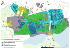 Forslag til Varmeplan 2021, de grønne områder i Farum forventes konverteret til fjernvarme, mens fjernvarmepotentialet skal undersøges nærmere i de gule områder