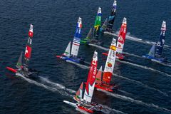 SailGP-flåden i aktion på andendagen af ROCKWOOL Denmark Sail Grand Prix Copenhagen. 20. august 2022. 