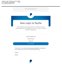 Eksempel 2. PayPal phishing-mail (engelsk)