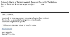 Eksempel 9. Bank of America phishing email
