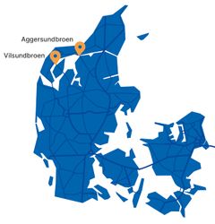 Vilsundbroen og Aggersundbroen fører begge over Limfjorden. Illustration: Vejdirektoratet.