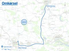 Trafikanter mellem Herning og Viborg vil være nødt til at begive sig ud på en længere omkørsel. Grafik: Vejdirektoratet.