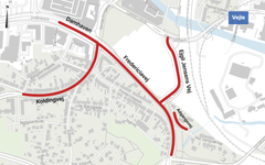 Der kommer til at være vejarbejde på Fredericiavej, Damhaven, Koldingvej og Ejgil Jensens vej. Grafik: Vejdirektoratet