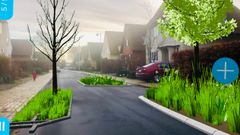 Via appen Klimaklar kan Odense Kommunes medarbejdere virtuelt vise, hvordan regnbede, vejtræer og andre klimatilpasnings-elementer fungerer i et kvarter. Foto: Odense Kommune