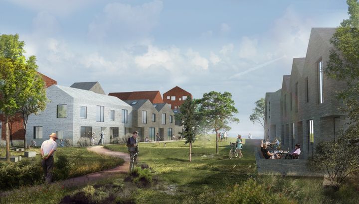 Foto: Vejledende visualisering af de nye boliger på Ydermolen i Nyborg, hvor der bygges i første række til vandet