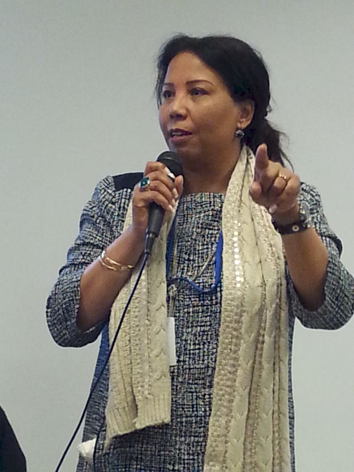 Azza Soliman under et møde ved FN's kvindekommission. Foto: KVINFO