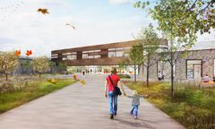 Indgang til ny psykiatrisk afdeling i Vejle. Rendering: Arkitema