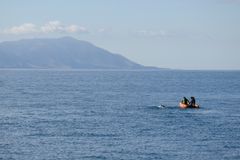 Nathalie Pohl in open seas during her crossing of the Cook Strait (photo: Mark Tantrum)