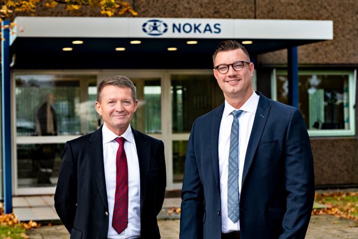Generationsskifte i Nokas: Peter Junge tv. fortsætter som adm. direktør i Nokas Sikkerhed og Teknik og Anders Gaba er udnævnt adm. direktør i Nokas Værdihåndtering