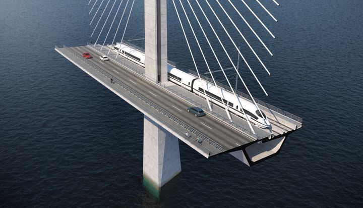 Den kommende Storstrømsbro er et eksempel på en bro, der er designoptimeret, så den sparer mere CO2. Visualisering: Dissing+Weitling.