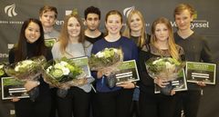 Årets vindere. Fra venstre: Lili Luu, Nikolaj Sigsgaard, Martha Heuer, Amin Bassi, Kristine Aarup, Sofie Thomsen, Astrid Lund, Martin Dam