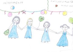Amira og hendes veninder trives på Mission Østs børnecenter, hvor de blandt andet tegner deres drømme for fremtiden.