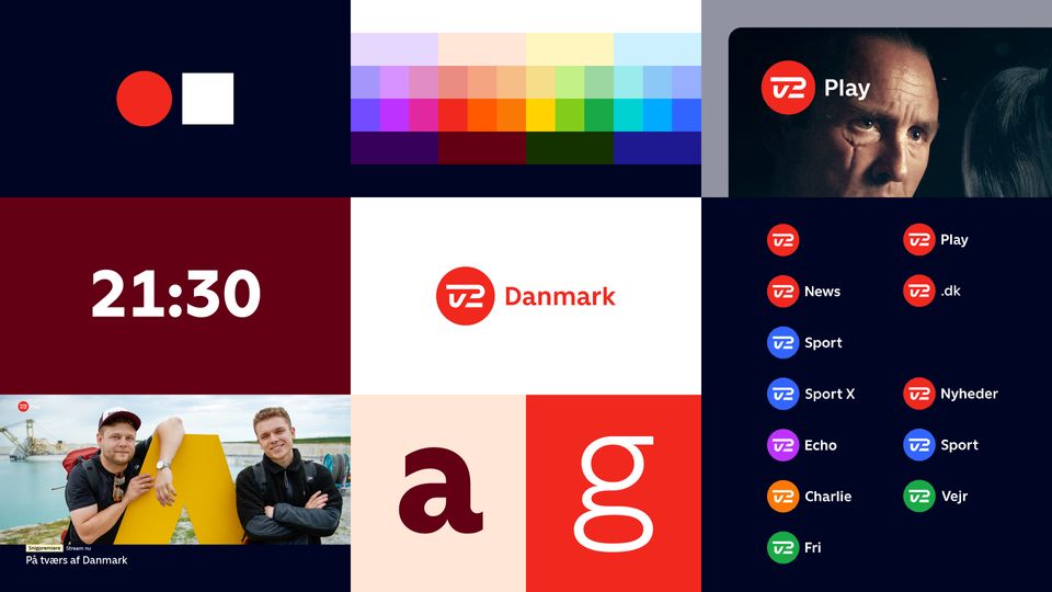 Det velkendte TV 2 logo har fået ny form og er placeret i en cirkel, der skal styrke slægtskabet mellem kanaler og platforme (Foto: TV 2 Danmark)